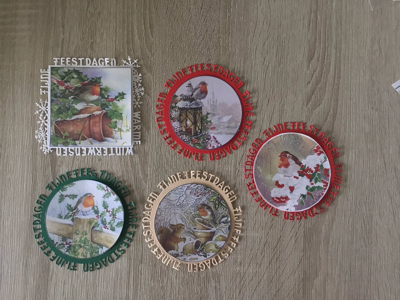 Stans fijne feestdagen met kerstplaatje 5 stuks, Ophalen of Verzenden, Zo goed als nieuw, Kerst, Pons of Mal
