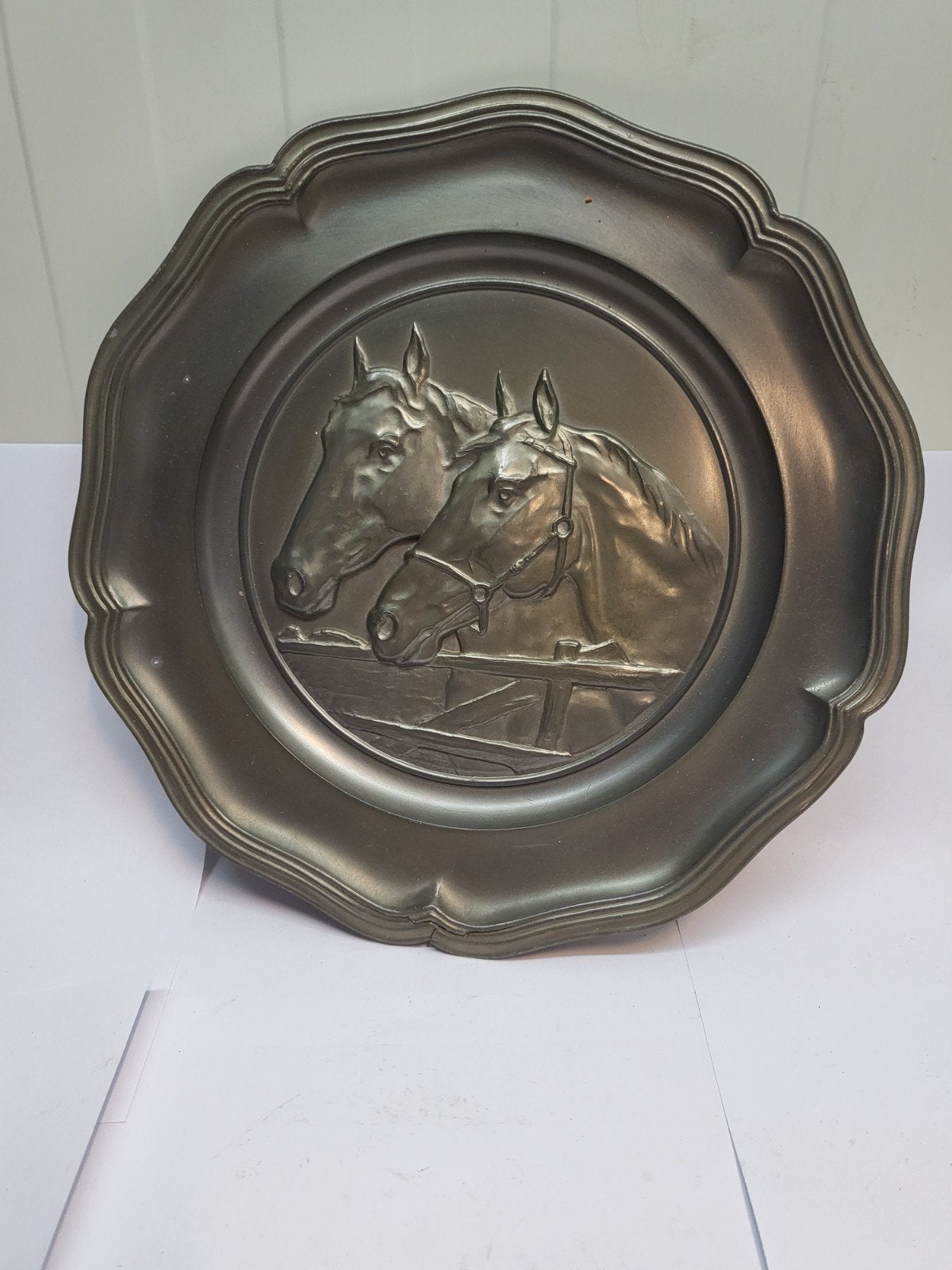 Vintage tinnen wandbord met paardenmotief, Ophalen of Verzenden