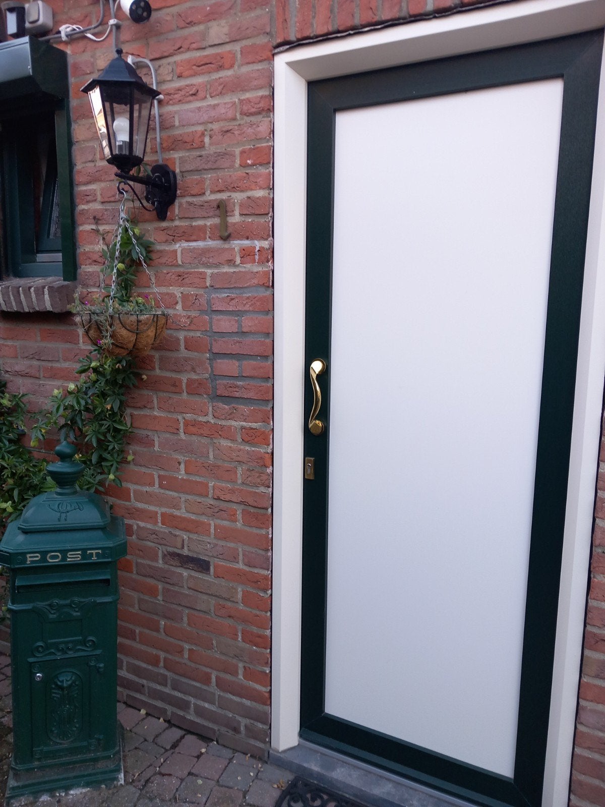 Kunststof voordeur met inzet voo glaspaneel of beige paneel., Ophalen, Kunststof, Gebruikt, 80 tot 100 cm