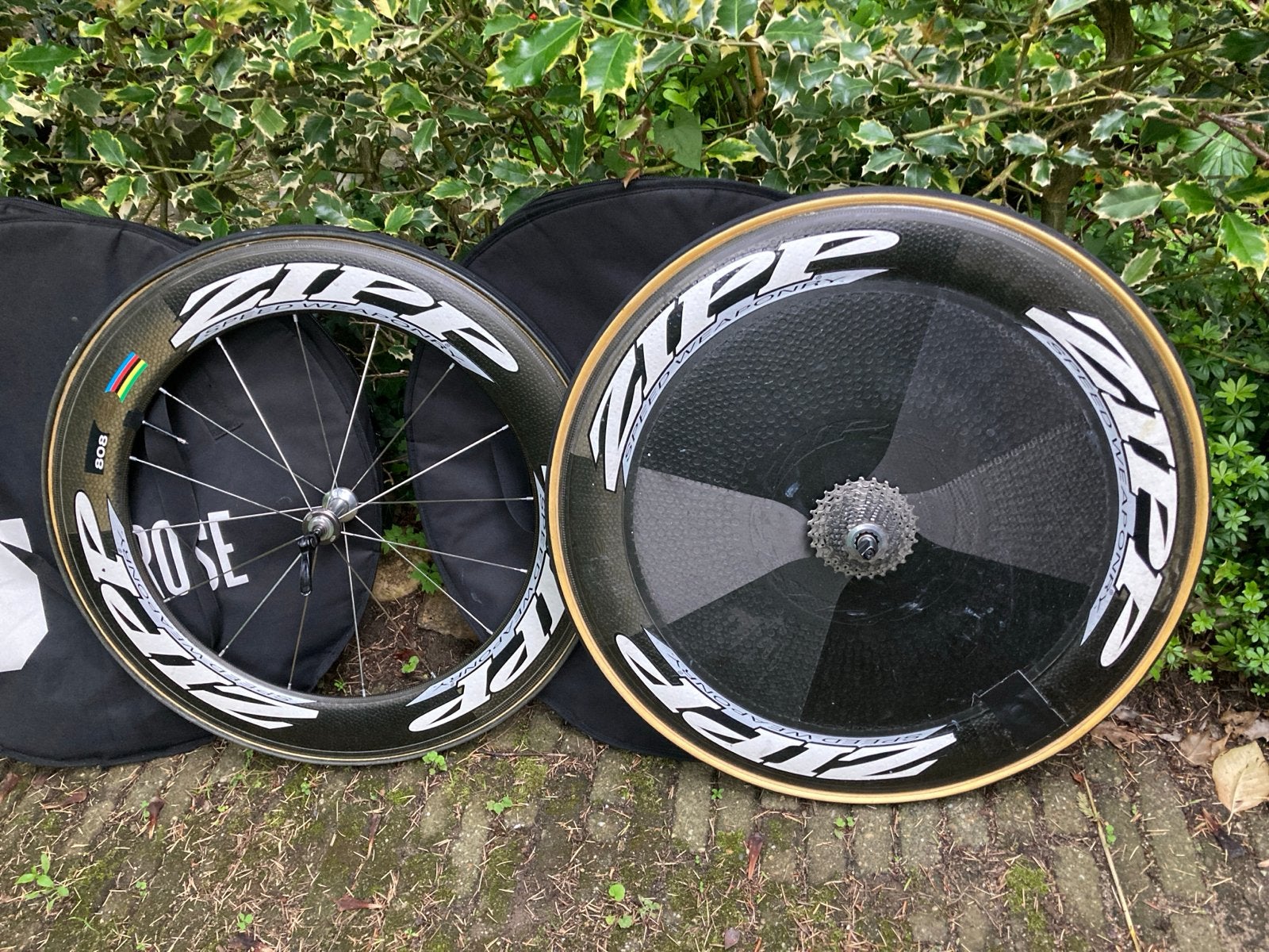 Zipp 808 en Zipp Disc Wielset - Carbon Racefiets Wielen, Fietsen en Brommers, Wiel, Gebruikt, Ophalen of Verzenden, Racefiets