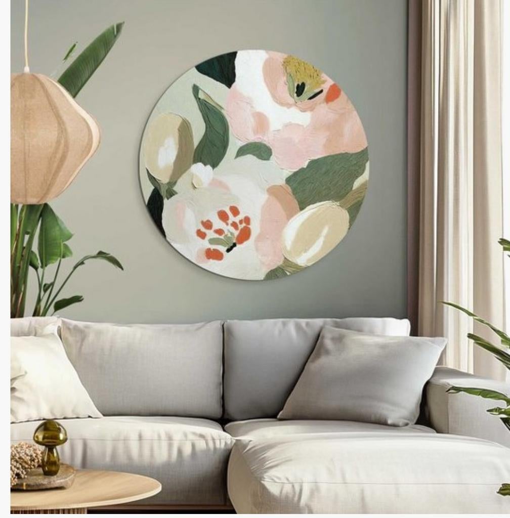 Nieuw Reinders rond schilderij 'glas, pastel bloemen' 70cm, Ophalen, 50 tot 75 cm, Overige typen, Nieuw