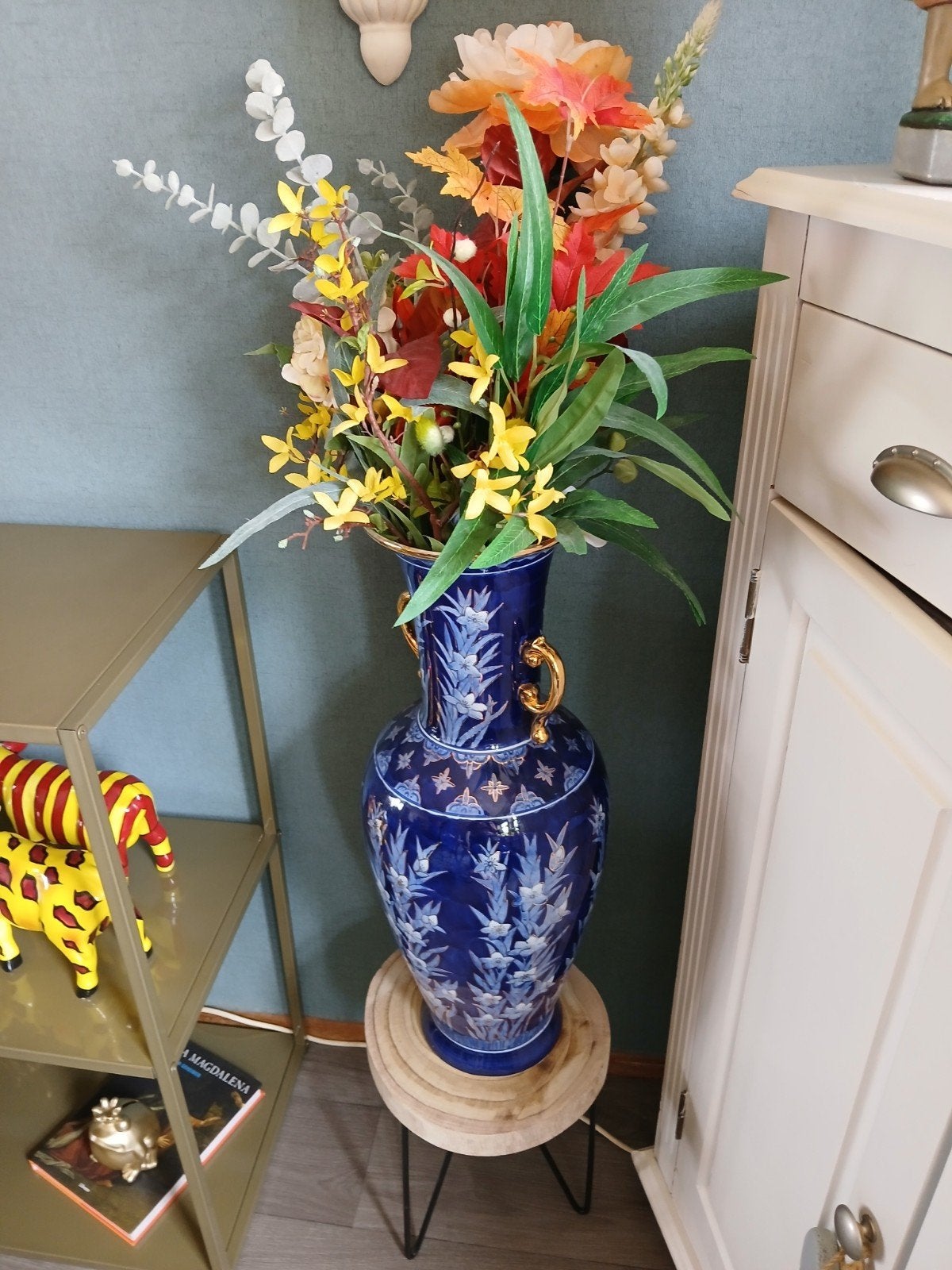Chinese grote vaas, Ophalen, 50 tot 75 cm, Blauw, Aardewerk of Porselein