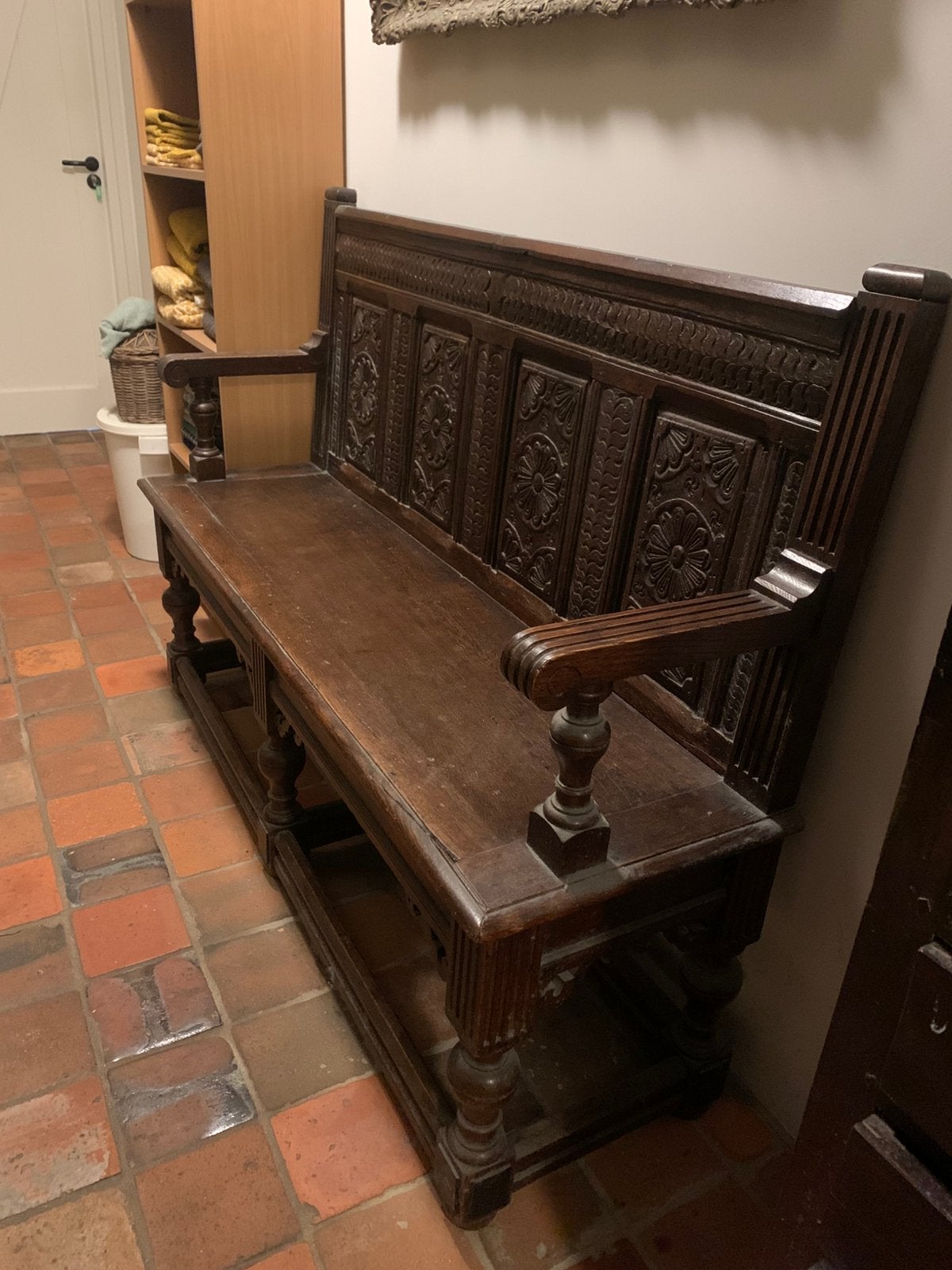 Houten bank, Ophalen of Verzenden, Gebruikt, Minder dan 150 cm