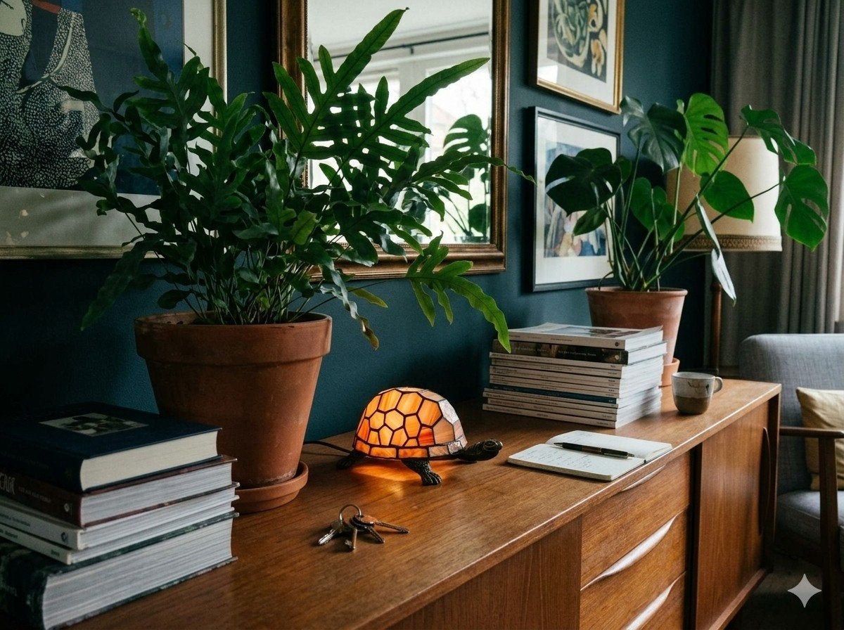 Sfeervolle Tiffany Schildpadlamp - Glas-in-lood, Met schakelaar, Overige merken, Meerkleurig, Onbekend