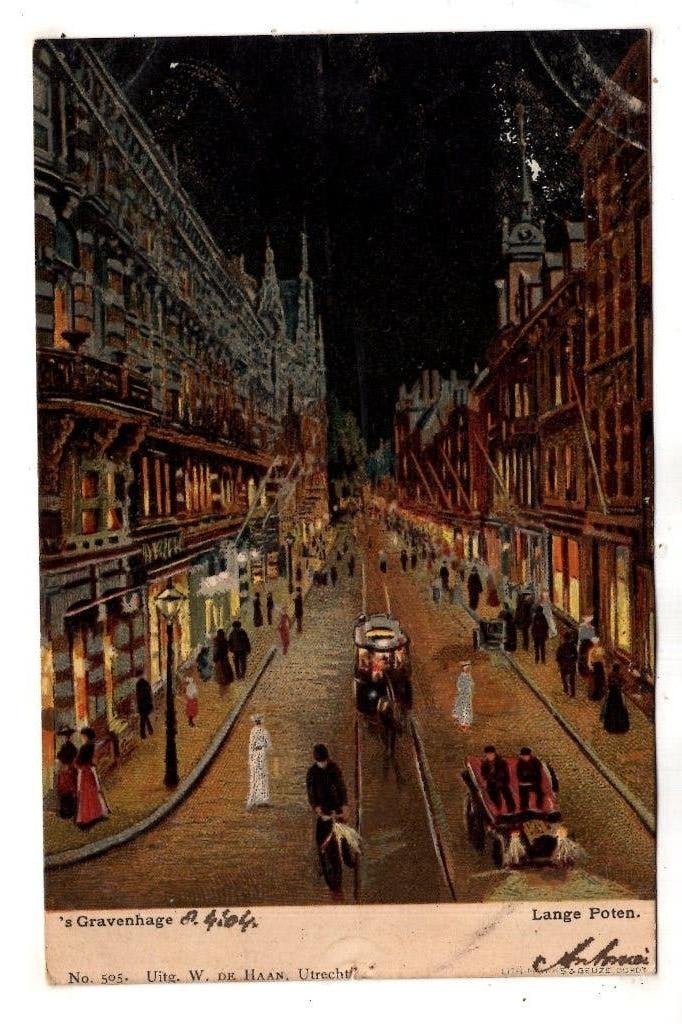 Den Haag Avond Tram Paardentram  Uitgave de Haan  1904, Ophalen of Verzenden, Voor 1920, Gelopen, Zuid-Holland