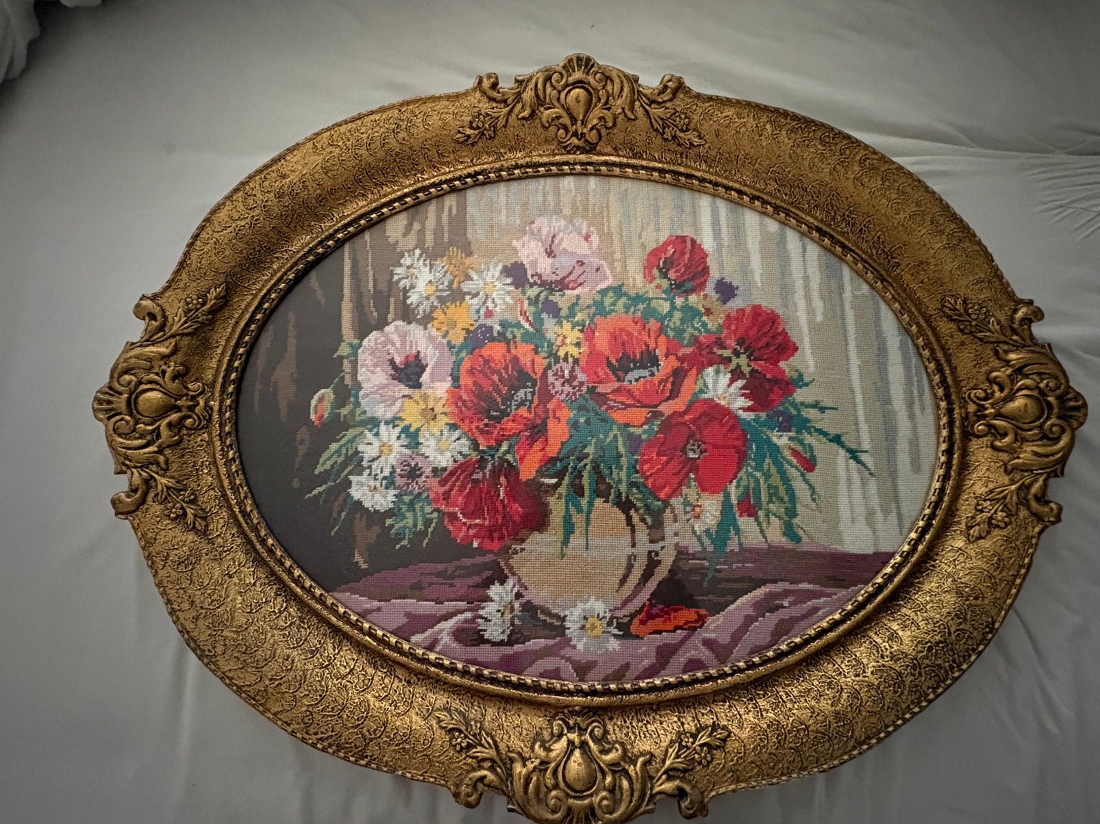 Borduurwerk: Grote originele Wiehler Gobelin "Wild Flowers", Antiek en Kunst, Doek, Klassiek, Ophalen, Bloemen