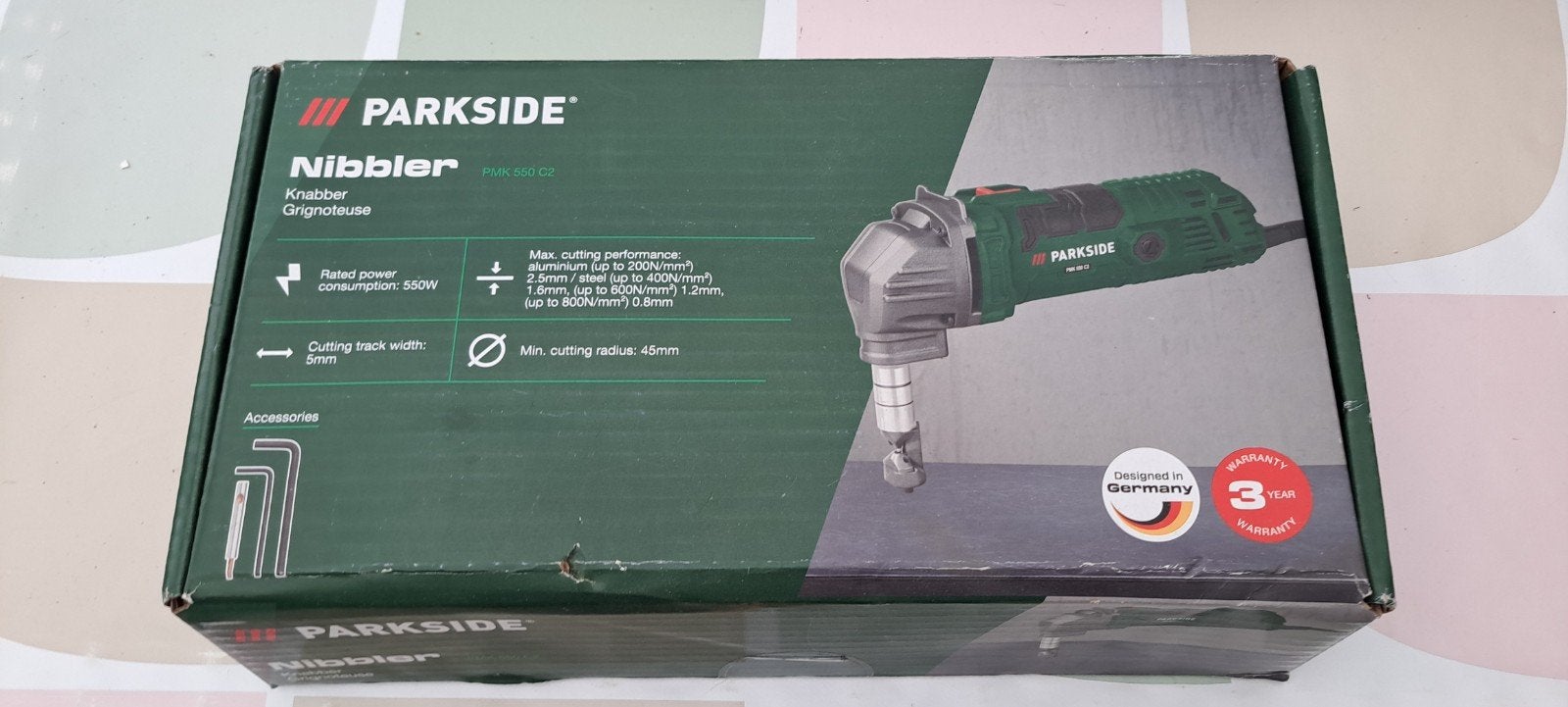 Parkside Knabelschaar Nibbler pmk 550 c2  - in doos, Ophalen, Zo goed als nieuw, Minder dan 700 watt, Haakse handslijpmachine