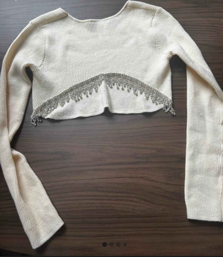 Crèmekleurige crop top met zilveren details, Ophalen of Verzenden, Gedragen, Maat 36 (S), Beige