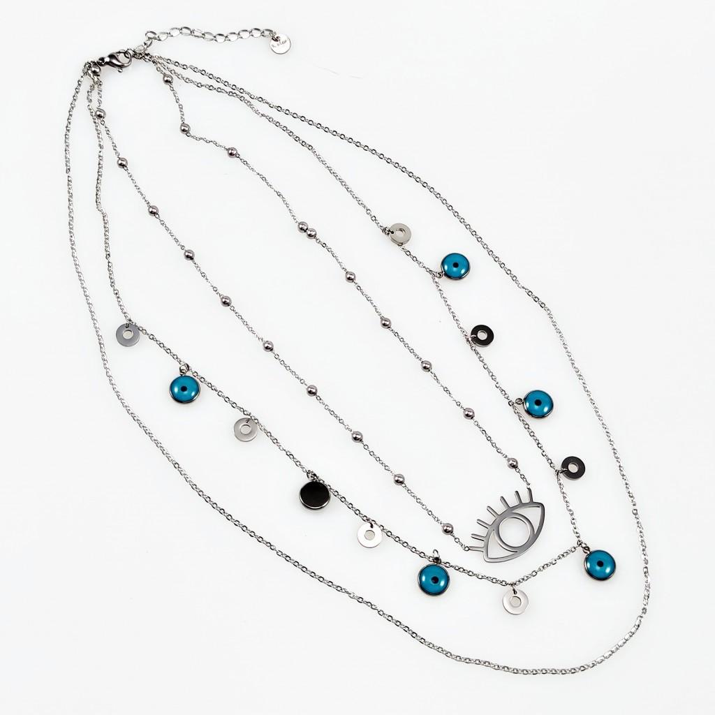 3 Lagen Ketting Dames RVS Zilverkleur Multilager Collier, Overige materialen, Verstelbaar, Birgitta-Gracht 33, 6465 EL Kerkrade, Nederland