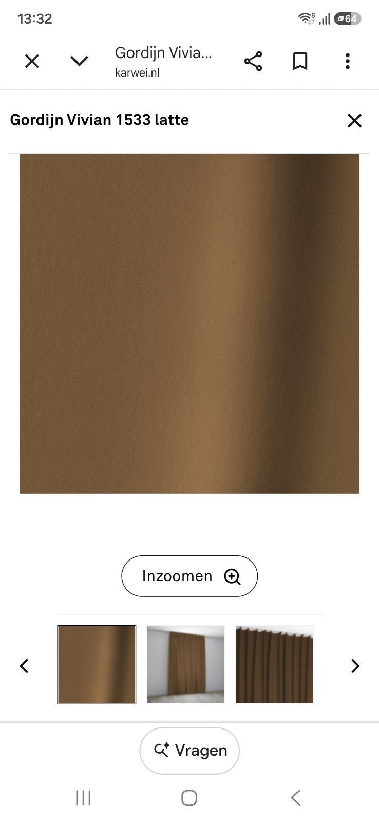 velours gordijn (wave), Ophalen, 250 cm, Bruin, Fluweel