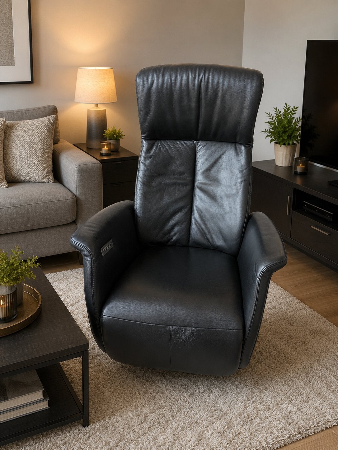 Luxe Zwarte Leren Relaxfauteuil - Comfort en Stijl, Ophalen, Gebruikt, 50 tot 75 cm, Leer