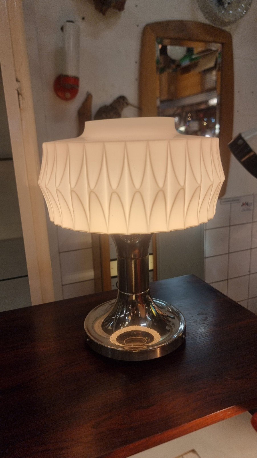 Vintage tafellamp Chroom en opaline mid century, ,, Ophalen of Verzenden, ,, ,