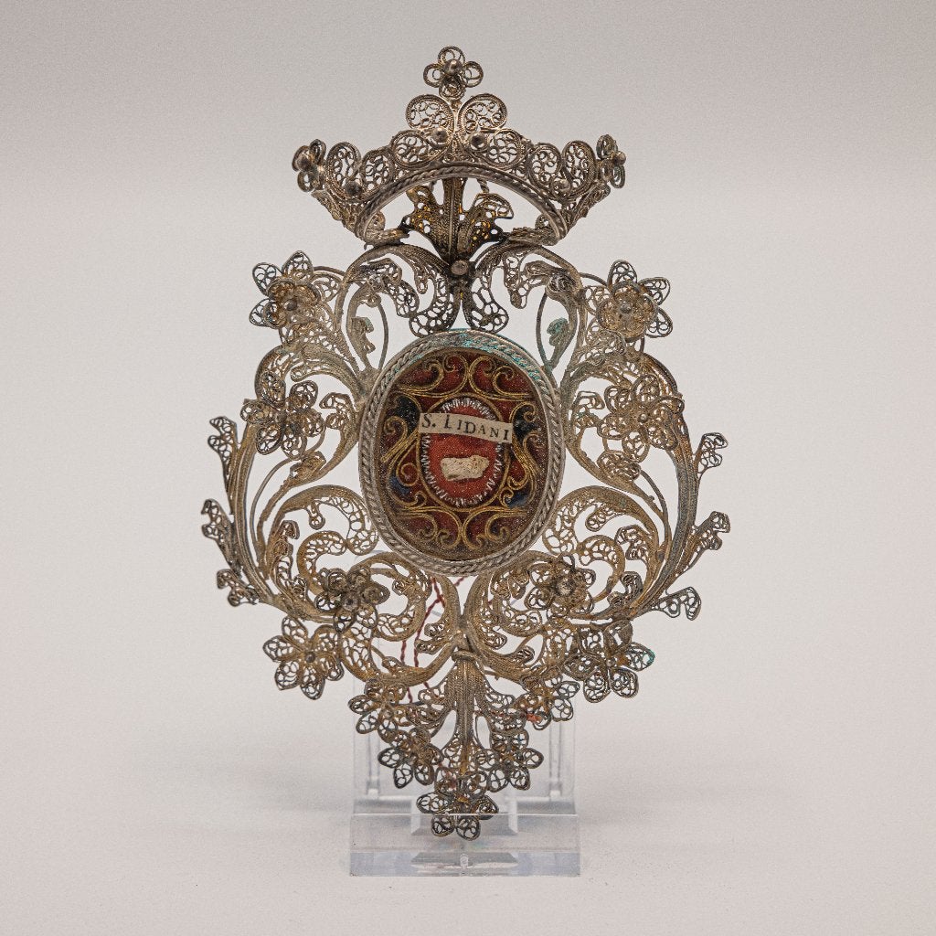 Reliek heilige Lidanius in zilver en orginele foudraal, Antiek en Kunst, Ophalen of Verzenden