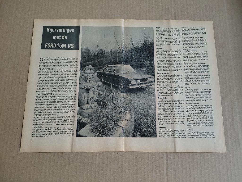 Auto Test (uit oud tijdschrift) Ford Taunus 15M- RS (1969), Verzamelen, Automerken, Motoren en Formule 1, Gebruikt, Auto's, Verzenden