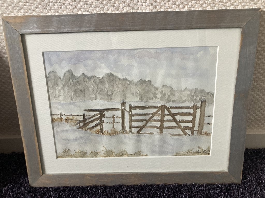 schilderij winters gezicht in lijst, Minder dan 50 cm, Gebruikt, Ophalen of Verzenden, Schilderij