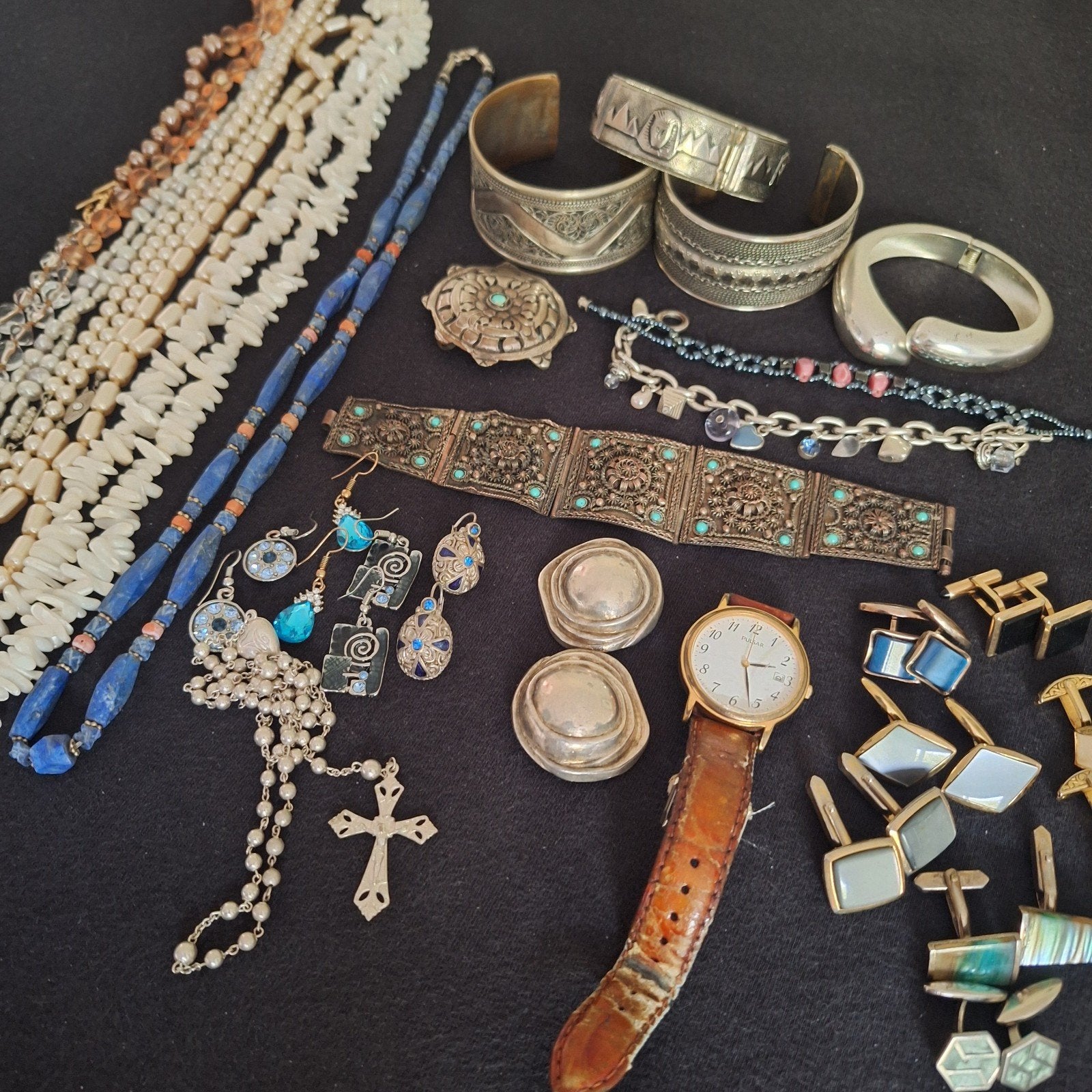 Armbanden ketting parelmoer Pulsar manchetknopen oorbellen, Sieraden, Tassen en Uiterlijk, Kettingen, Ophalen of Verzenden, Gebruikt