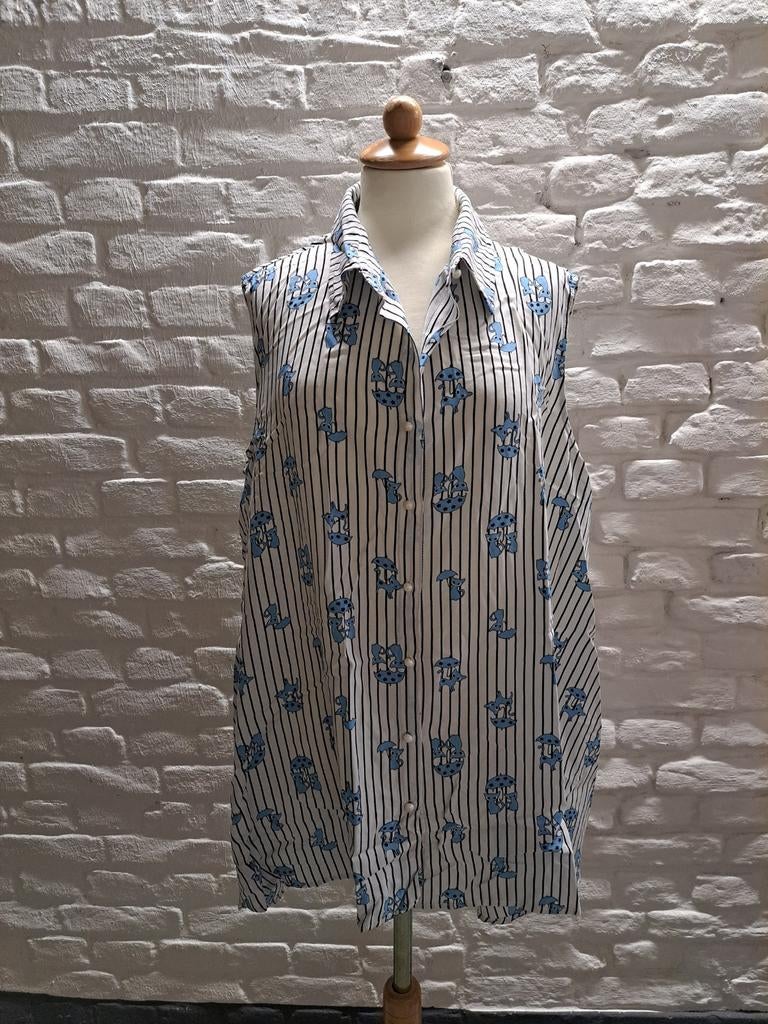 Mouwloze blouse met strepen en katten maat 42, Kleding | Dames, Verzenden, Zo goed als nieuw, Maat 42/44 (L), Blauw