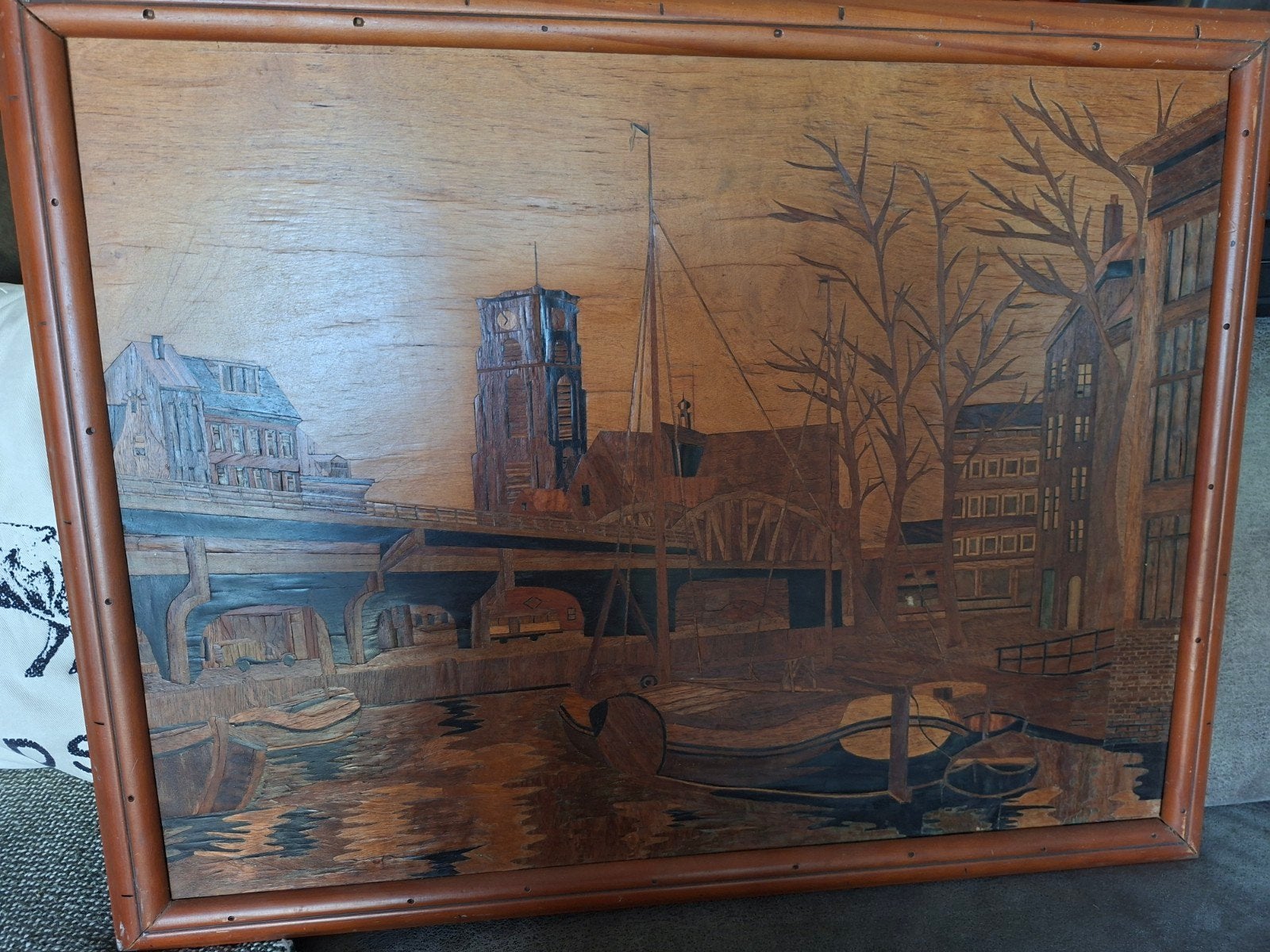 Mooi hout antiek schilderij Rotterdam laurenskerk, Ophalen of Verzenden