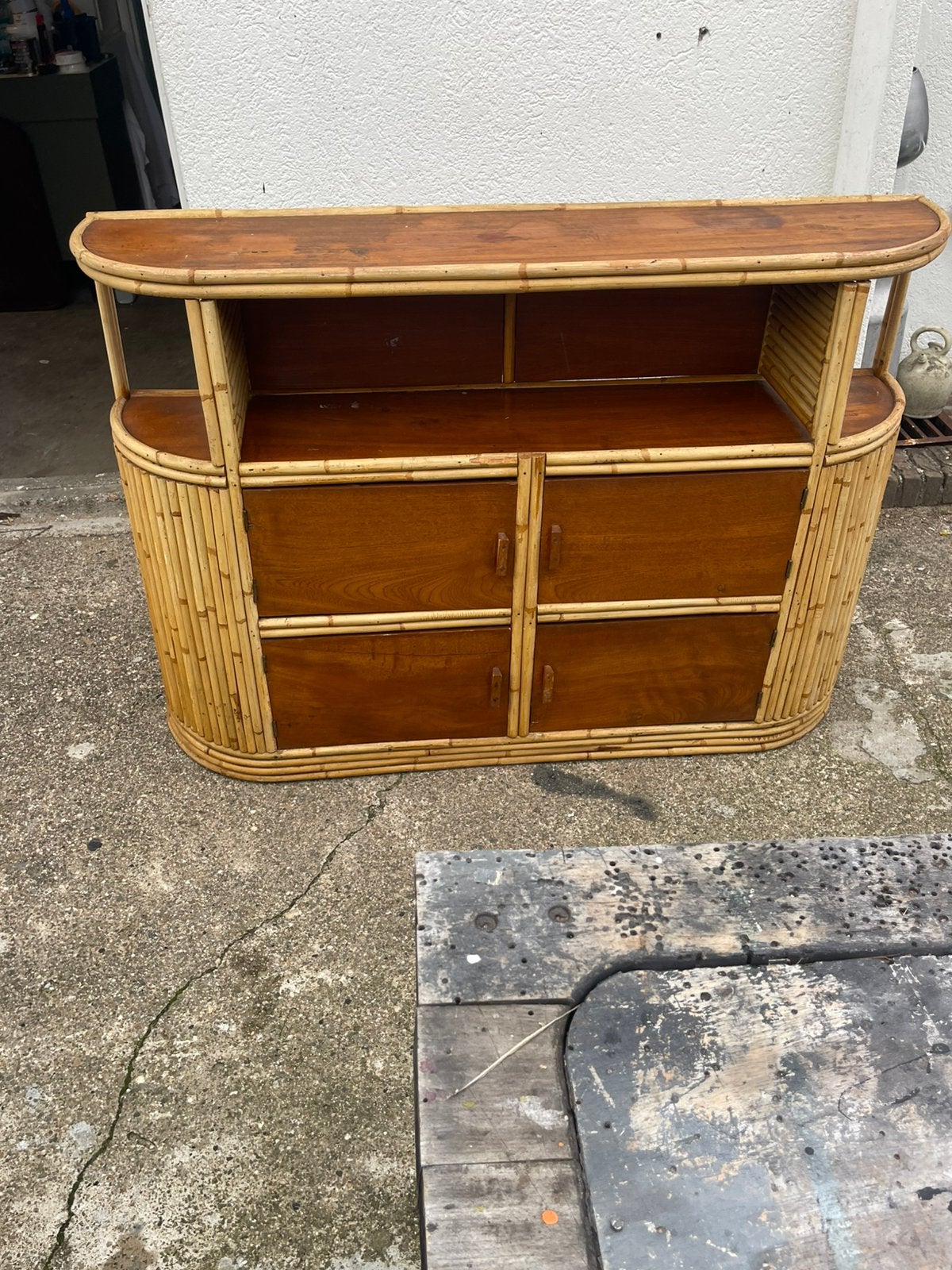 Vintage Rotan / Bamboe Dressoir - Boho Tiki Bar / Sideboard, Ophalen, Gebruikt