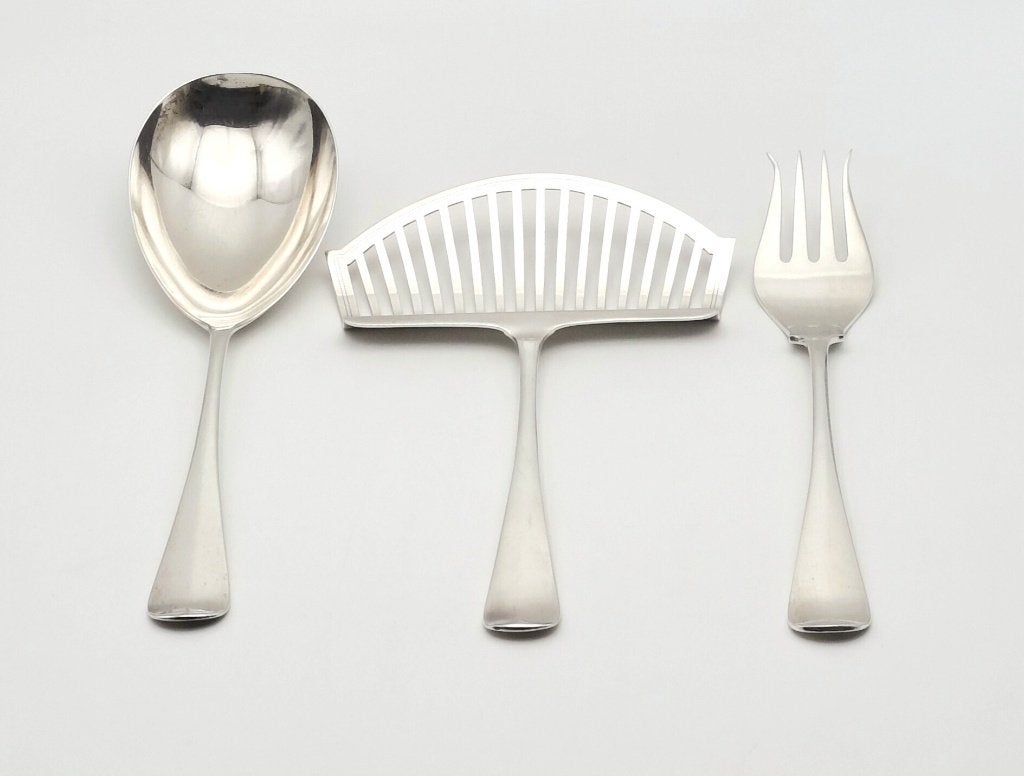 16. Zilveren aspergeschep, taartvork en opscheplepel, Kempen, Antiek en Kunst, Ophalen of Verzenden