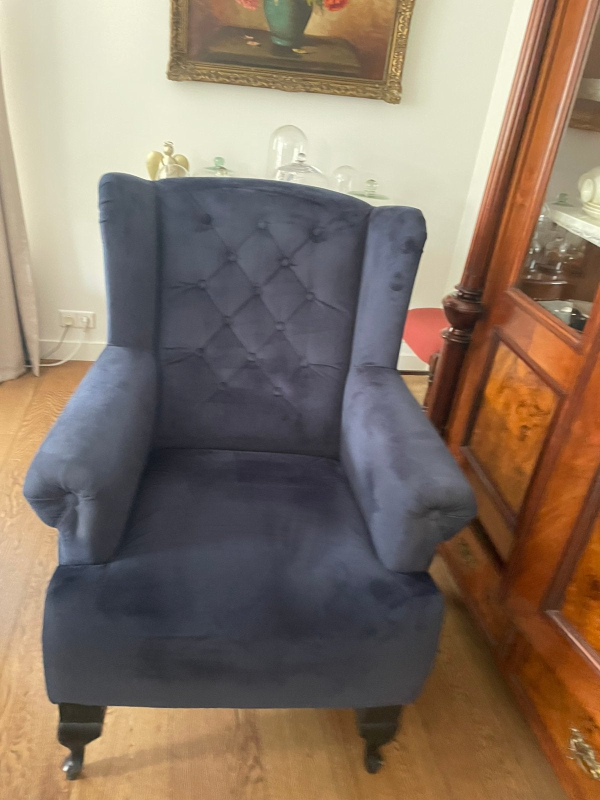 Mooie donker blauwe Oortje fauteuil, Huis en Inrichting, Fauteuils, Ophalen, Zo goed als nieuw, 75 tot 100 cm, 50 tot 75 cm