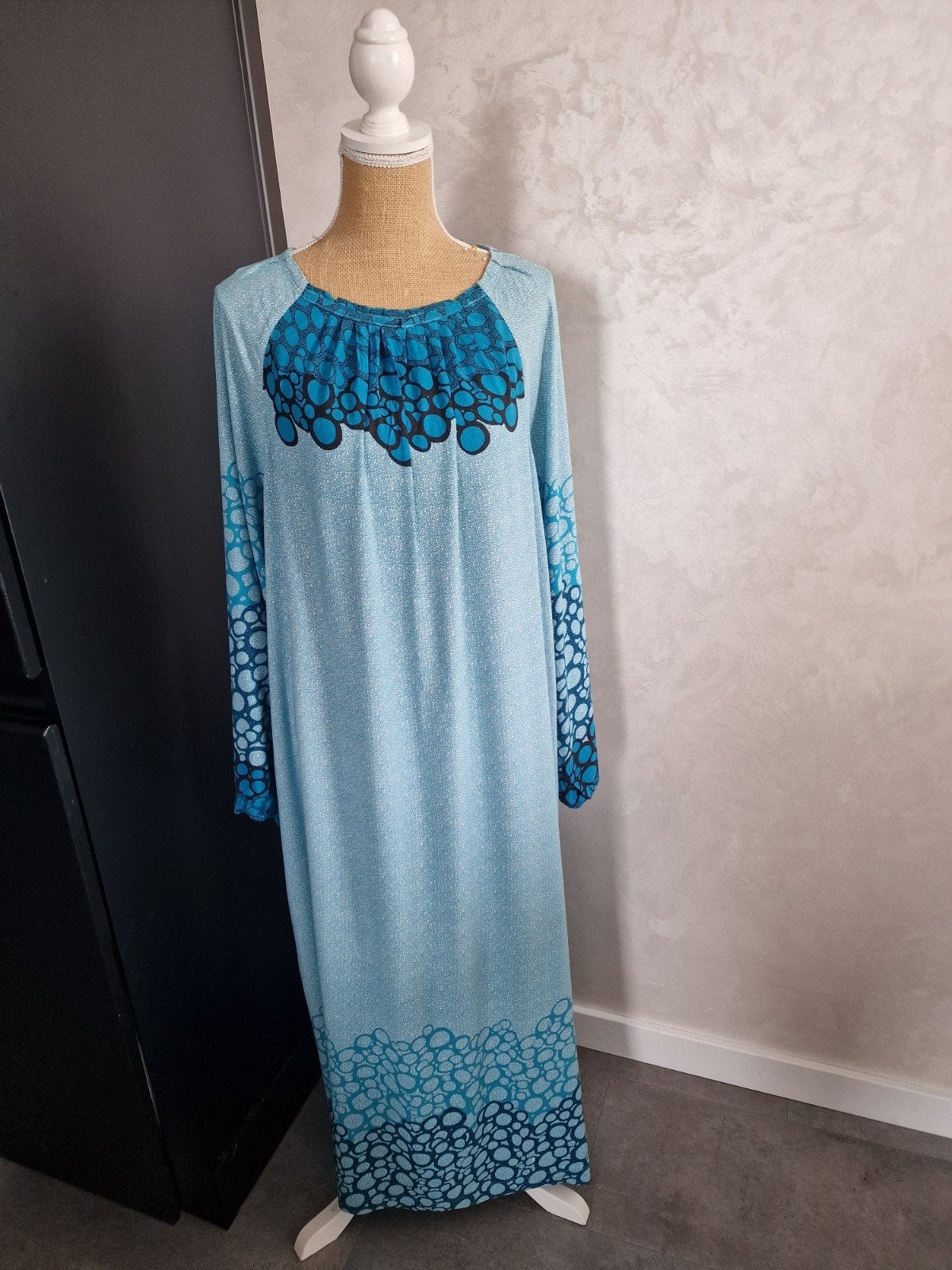 Elegante Abaya met Sjaal - Turquoise met Patroon, Ophalen of Verzenden