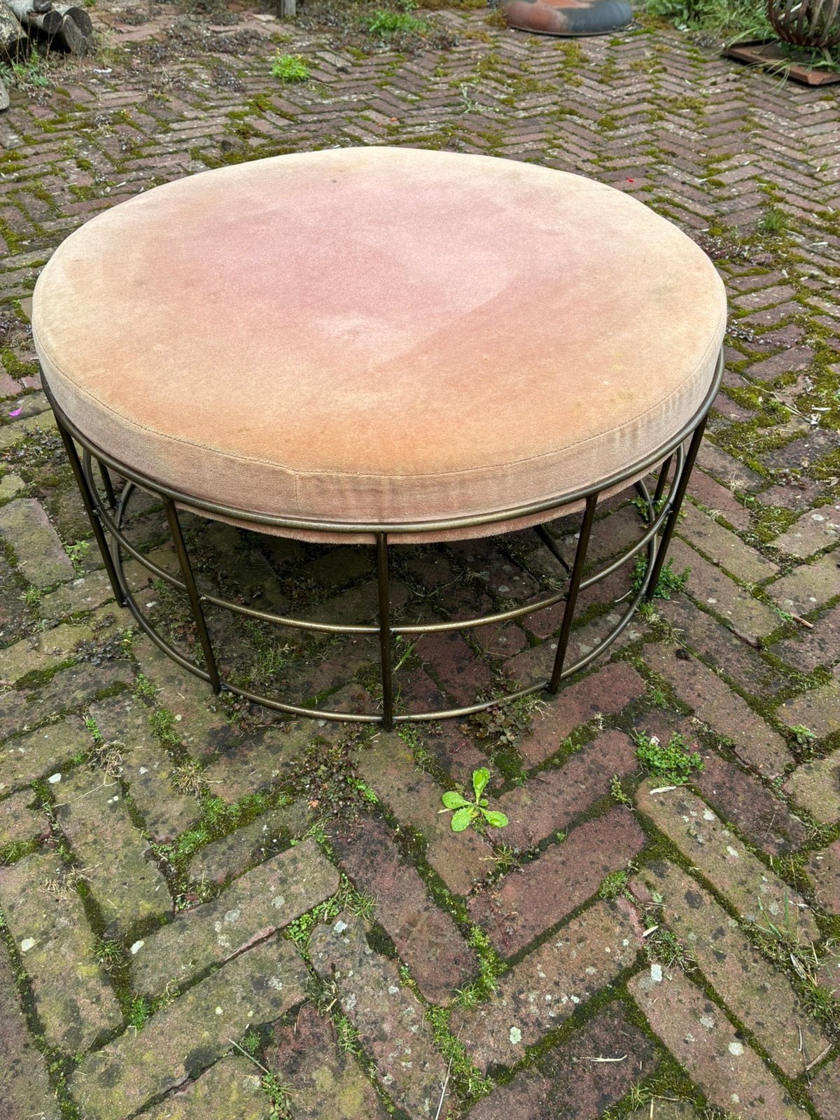 Te repareren vintage poef, Ophalen, Gebruikt, 75 tot 100 cm, Metaal