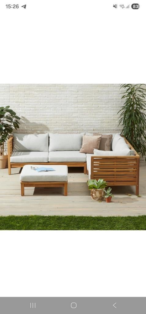 Loungesset Salga Wehkamp kussens als nieuw hout, Ophalen of Verzenden, Zo goed als nieuw, Hout