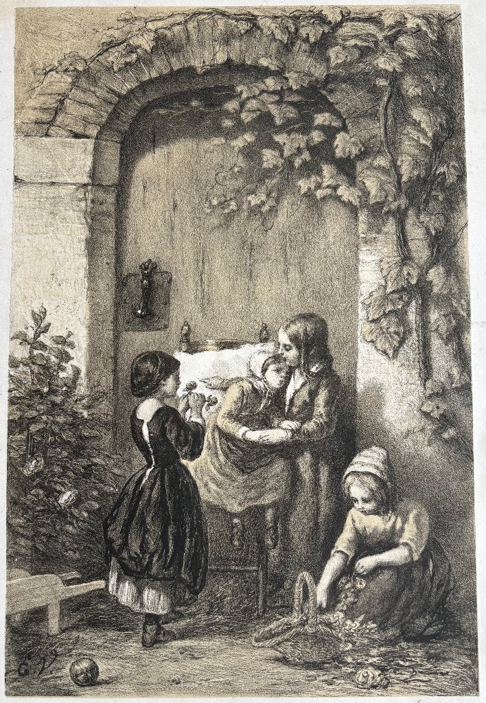 Fraaie litho van Elchanon Verveer, 19e eeuw, 26 cm, Dagelijks leven, 1800 - 1899, Origineel