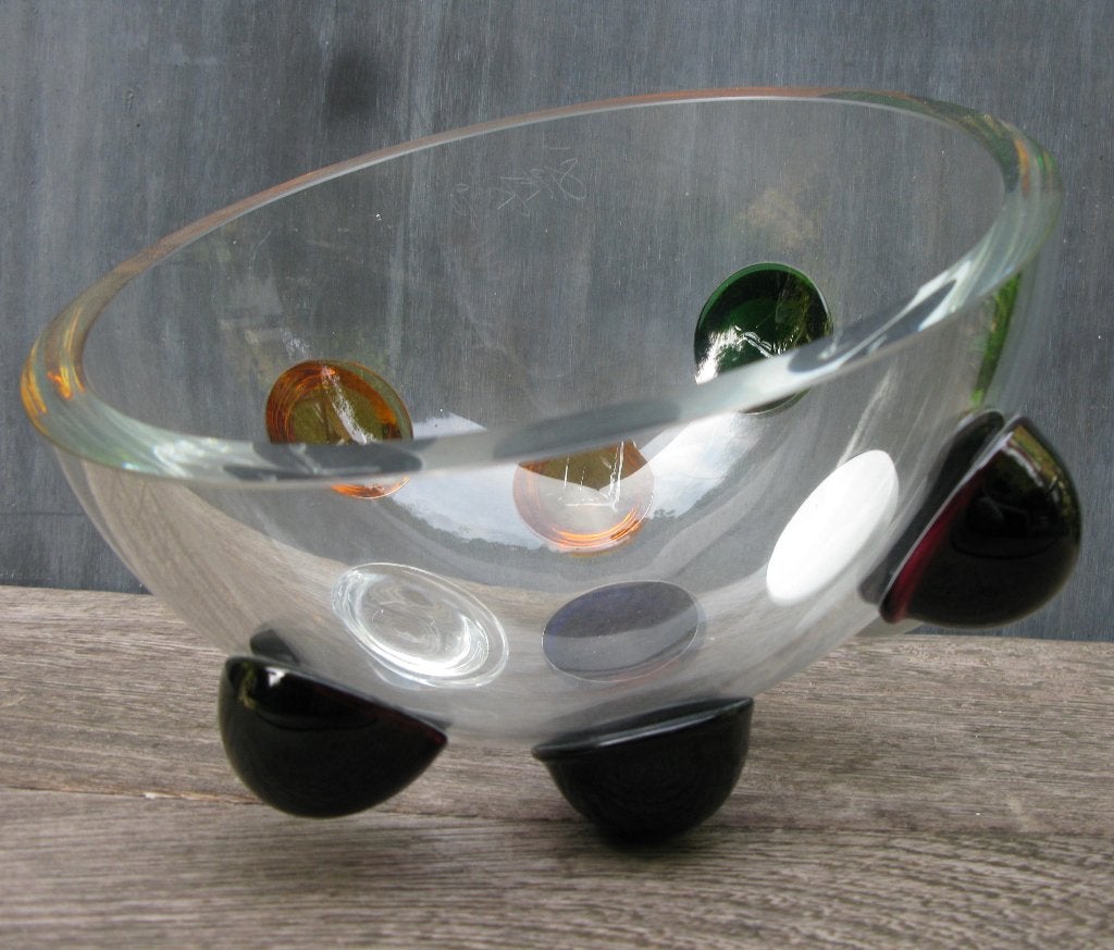 BOREK SIPEK SCHAAL 1990 ZELDZAAM, Glas, 16 cm, Meerkleurig, Ophalen of Verzenden