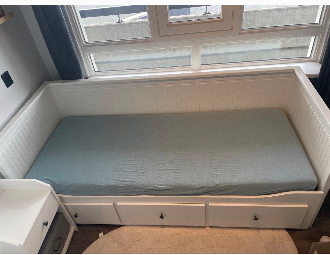 IKEA Hemnes bedbank 80x200 (uitschuifbaar naar 160x200), Ophalen, Verstelbaar, Eenpersoons, Wit