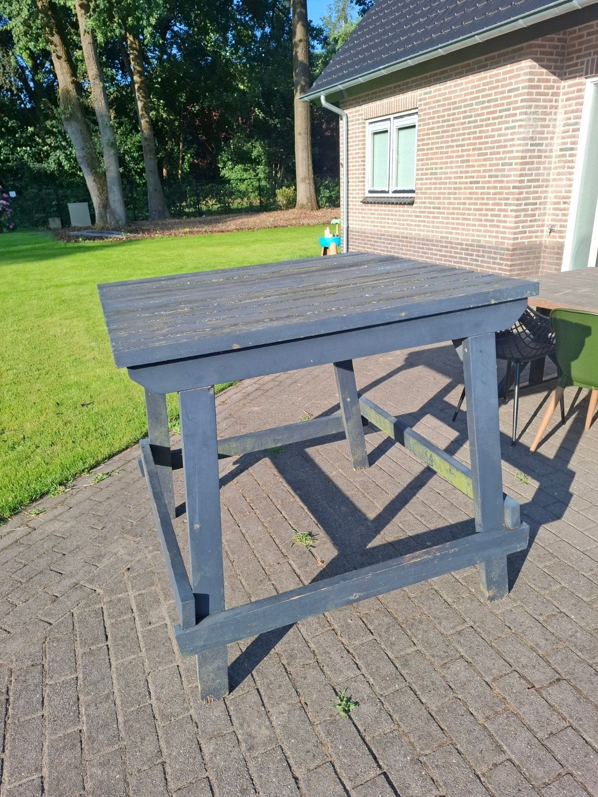 Robuuste houten tuintafel - opknapper, Tuin en Terras, Tuintafels, Gebruikt, Rechthoekig, Hout, Ophalen