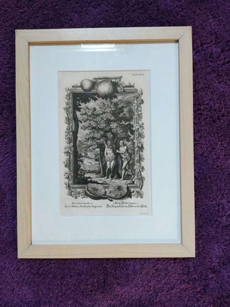 Adam en Eva in het paradijs prent, Antiek en Kunst, Ophalen of Verzenden, Religie