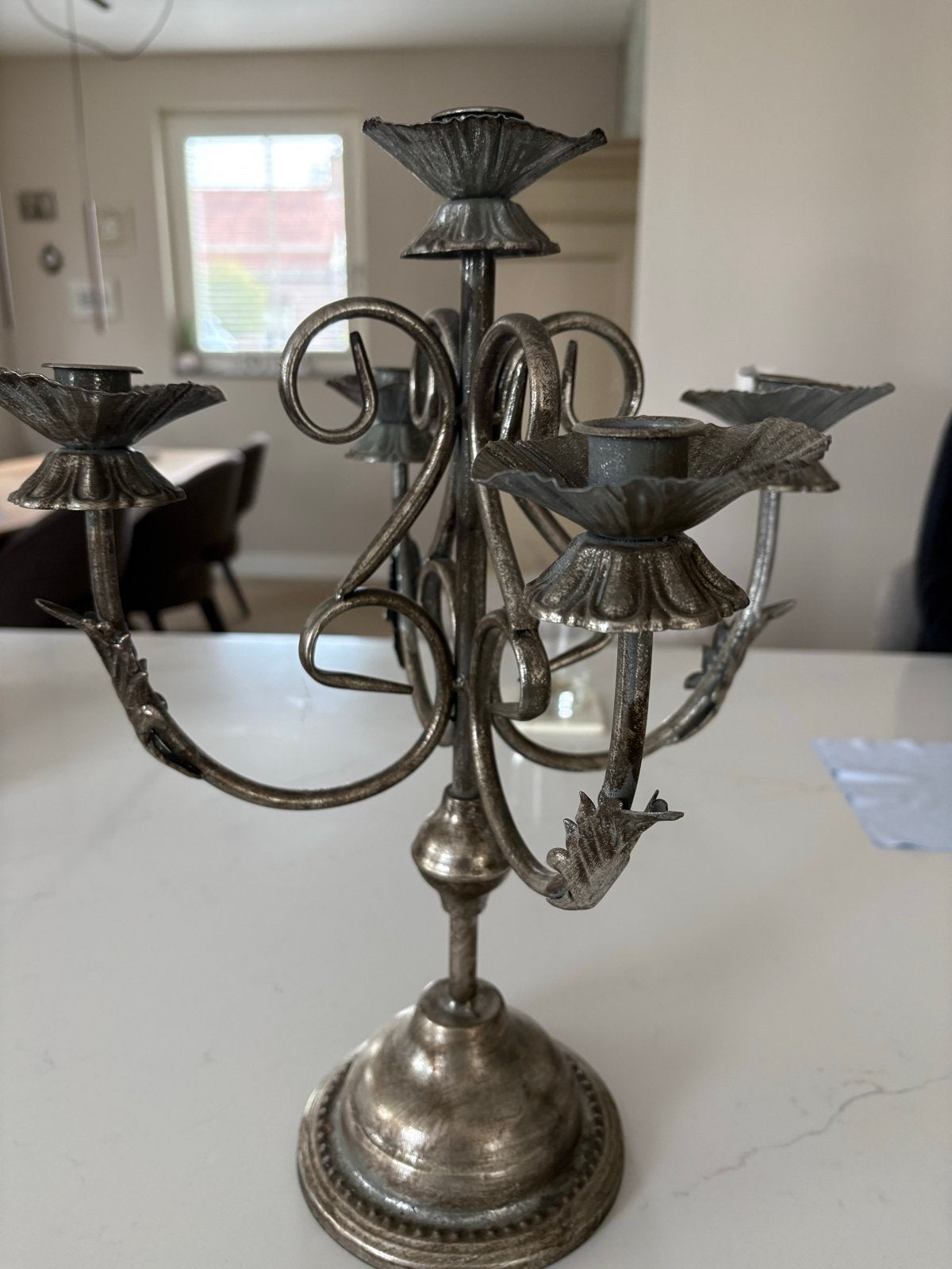 Antieke kandelaar met 5 armen, zilverkleurig, Antiek en Kunst, Ophalen, Overige materialen