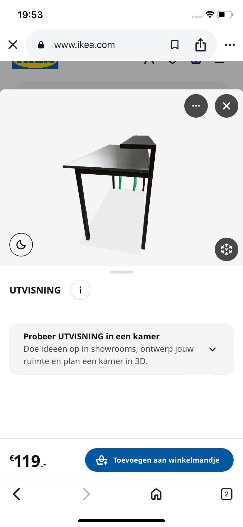 IKEA UTVSNING Bureau met opzetstuk - Zwart/Groen, Ophalen, Zwart, Opzetstuk, Spaanplaat of MDF