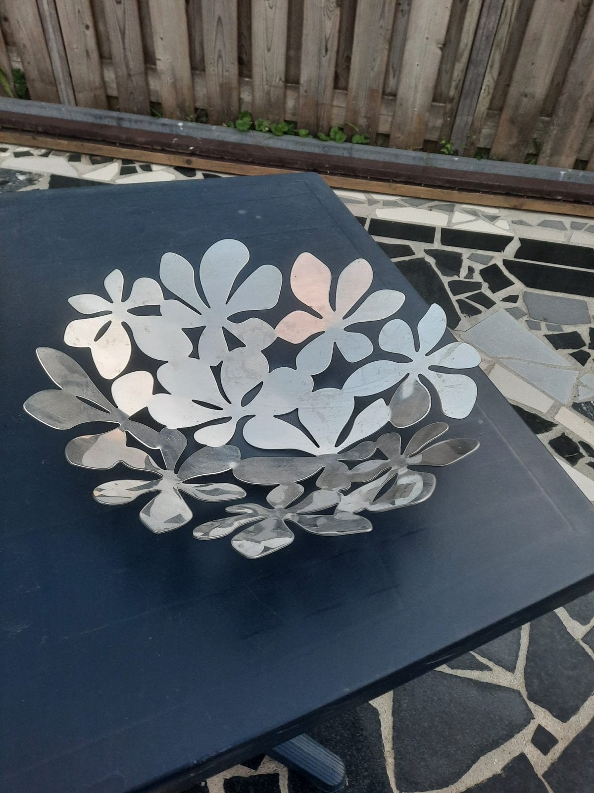 Decoratieve schaal in bloemvorm, metaal, Gebruikt, Ophalen of Verzenden, Zilver, Metaal