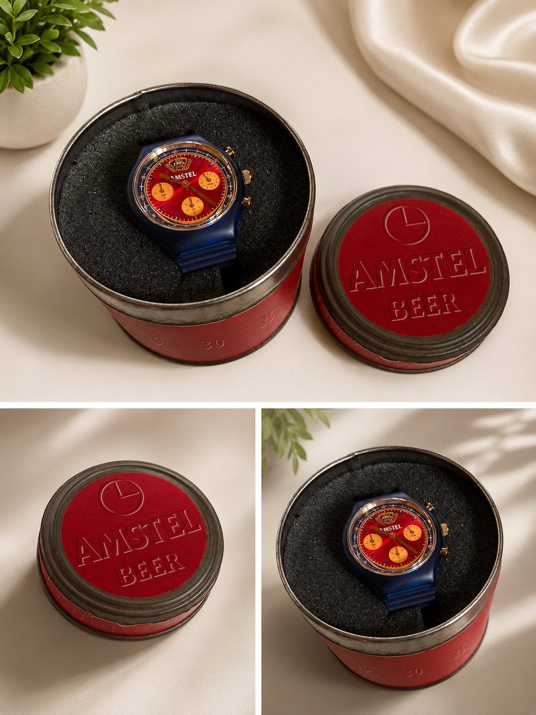 Amstel Olympic Chronograph Horloge – Inclusief blik, Sieraden, Tassen en Uiterlijk, Overige merken, Polshorloge, Kunststof, Ophalen of Verzenden