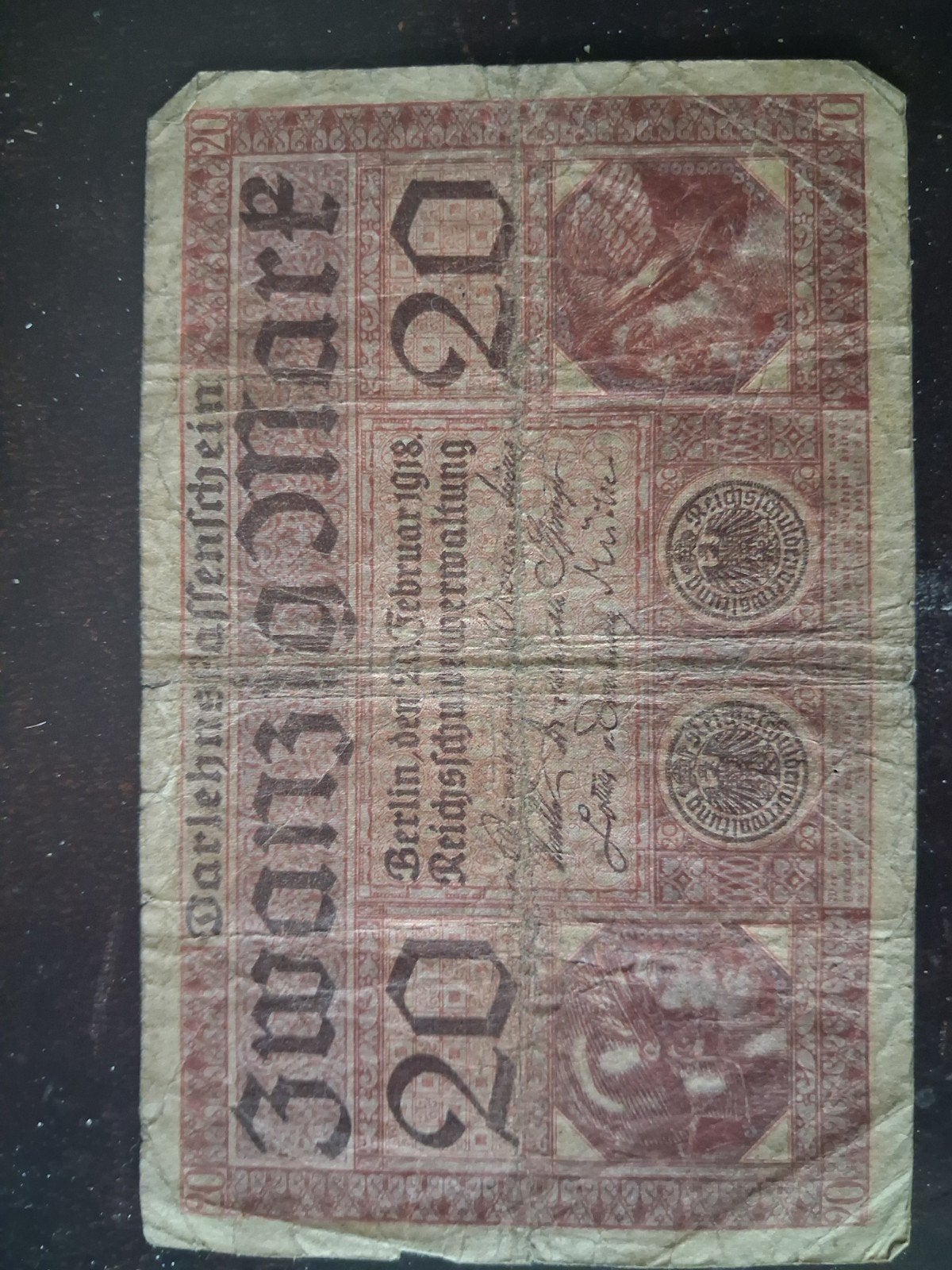 Historisch Duits waardepapier - 20 Mark uit 1918, Ophalen of Verzenden, Voor 1920, Overige typen