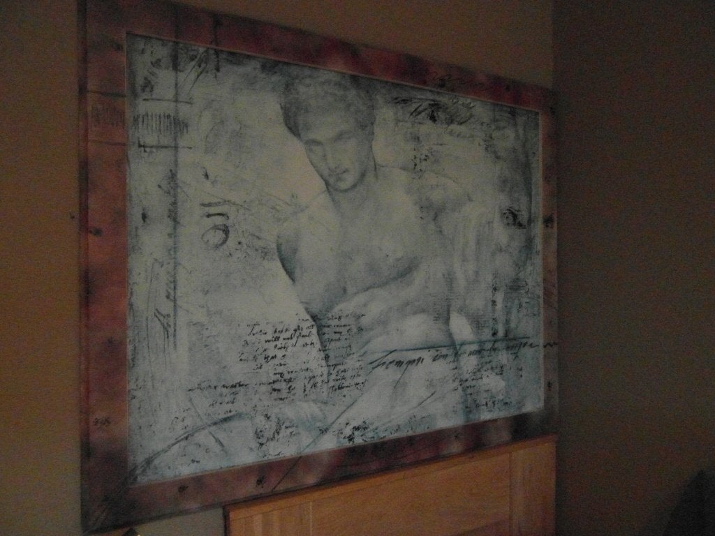 grote lijst met torso van man kleuren bruin grijs 124 x 100, Ophalen, Bruin, Zo goed als nieuw, 124 cm