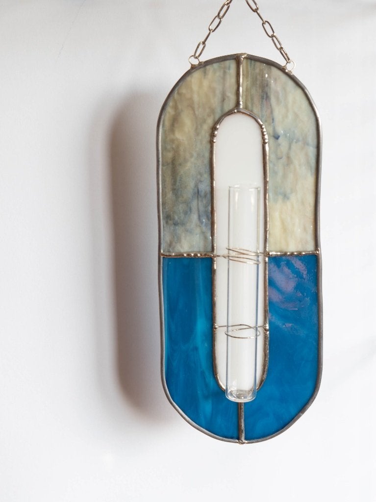 Glas in Lood stekjeshouder - handgemaakt - blauw, Ophalen of Verzenden, Zo goed als nieuw
