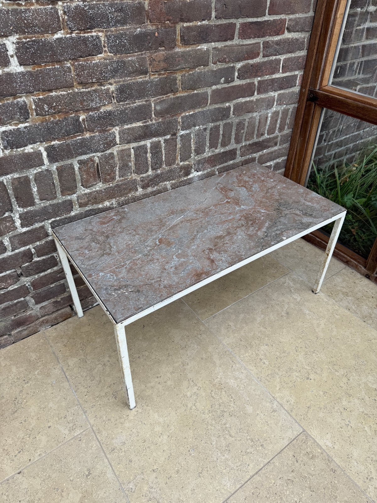 Salontafel Natuursteen Marmer met Metalen Onderstel, Ophalen, Gebruikt, 50 tot 100 cm, Metaal