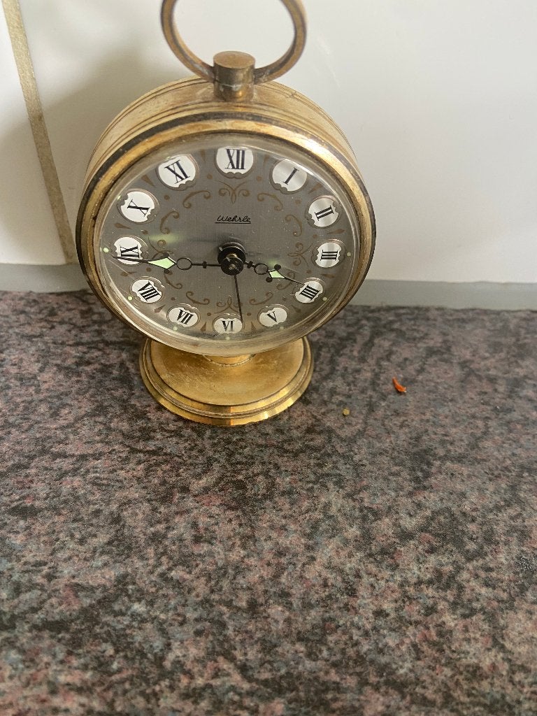 Vintage Wehrle Reiswekker - Goudkleurig, Ophalen of Verzenden