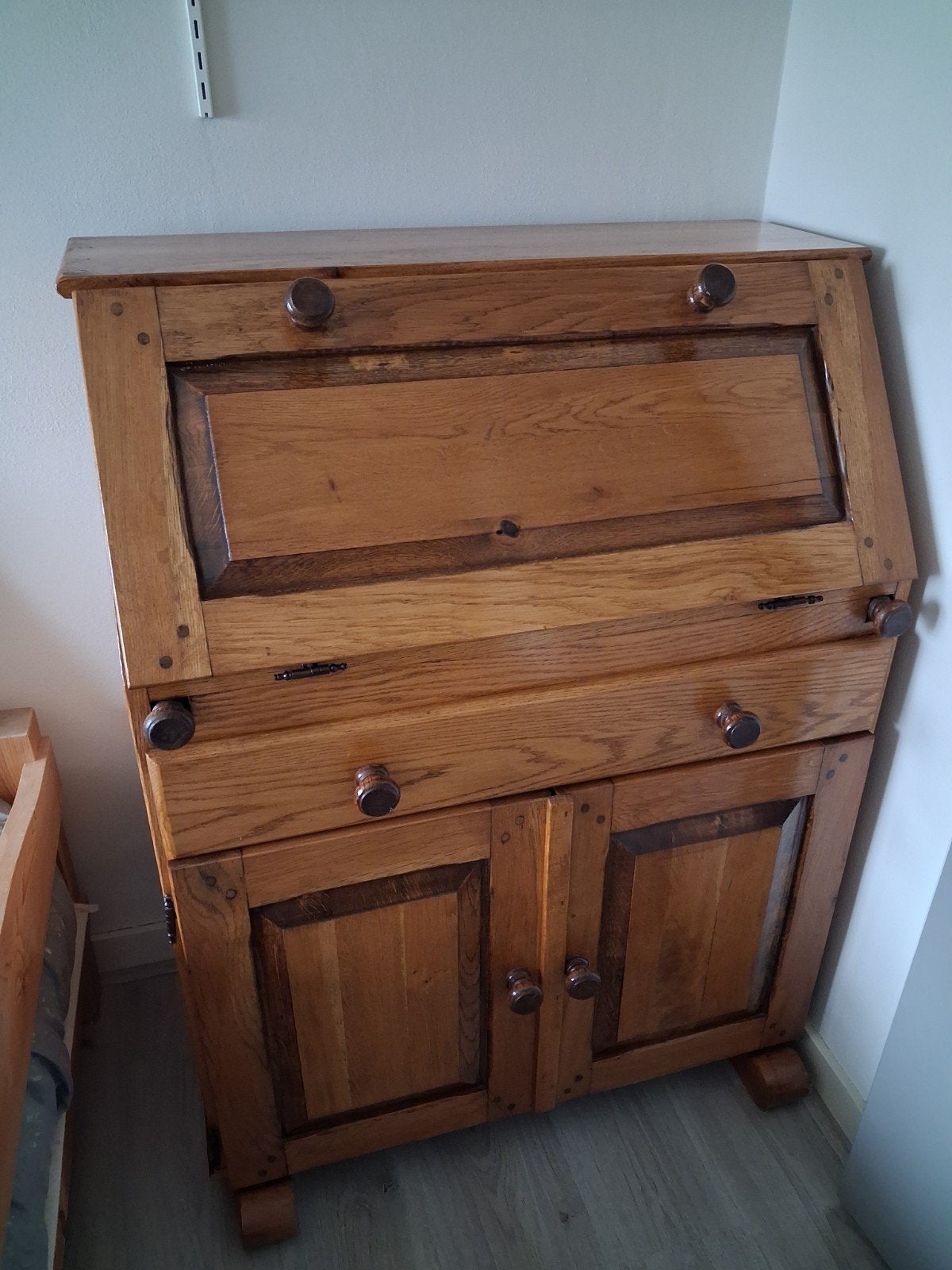 Massief eiken secretaire met lades en werkblad, Ophalen of Verzenden, Gebruikt, Klassiek