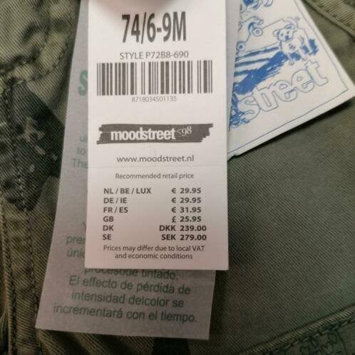 Moodstreet nieuw kaki groen broekje met print mt 74 nr 36391, Broekje, Jongetje of Meisje, ., Nieuw