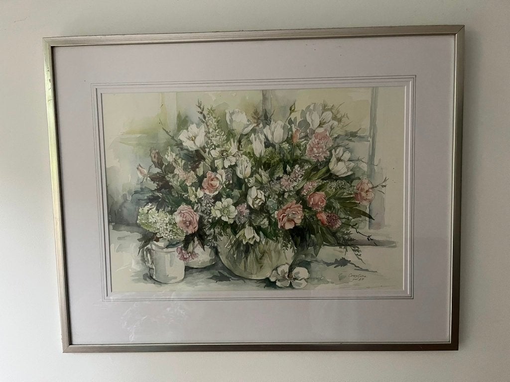 Coraline Backer 1985, Ophalen, Origineel werk, Aquarel, Bloemen