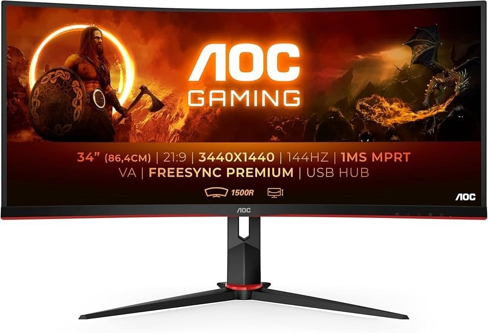 AOC Gaming CQ34G2SE/BK Curved Gaming Monitor 34 inch, Gaming, 101 t/m 150 Hz, Curved, VA