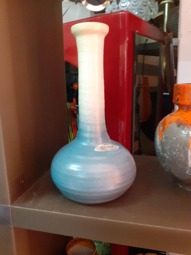 keramiek retro jaren 70 design vaas lange hals vintage 26 cm, Ophalen of Verzenden