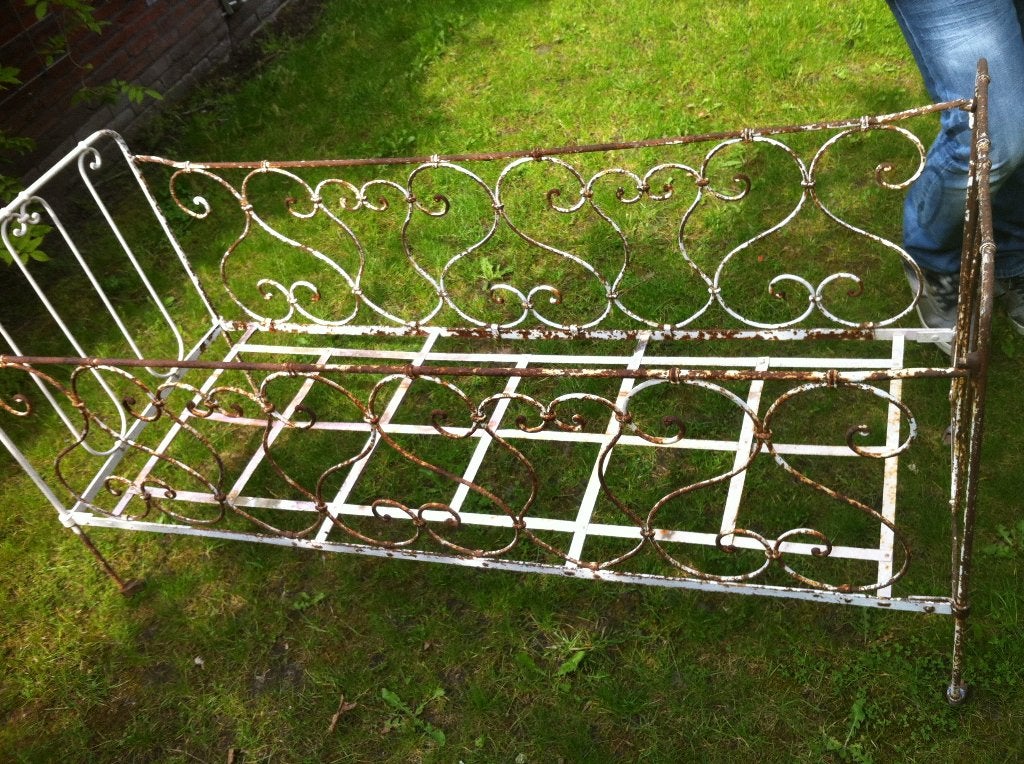 Brocante Frans antiek bed/bank - 160x75 cm, Ophalen, Gebruikt, Wit, Metaal