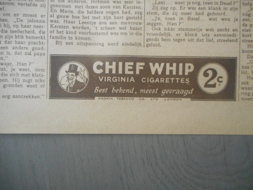 Adv. Chief Whip cigarettes. 2 Stuks. 1925., Ophalen of Verzenden, Gebruikt, Overige typen