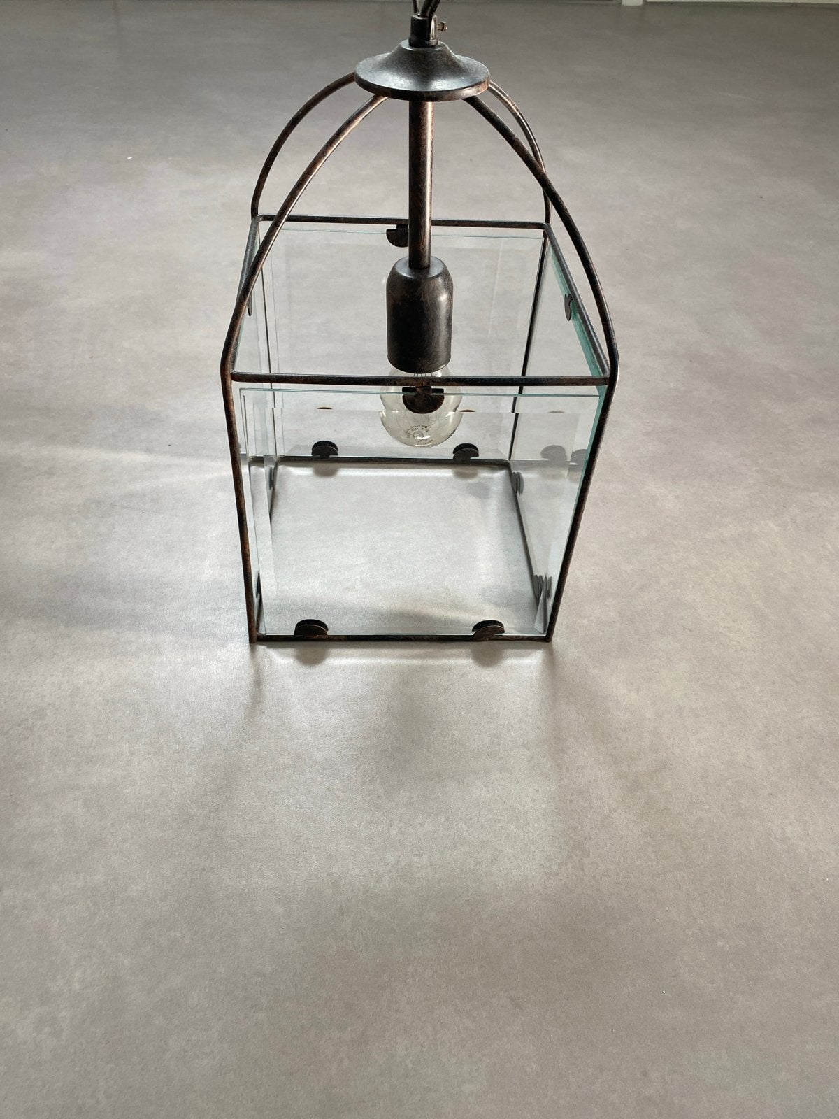 Vintage Hanglamp - Glazen Lantaarn Stijl, Ophalen, Gebruikt, Glas, E27 (groot)